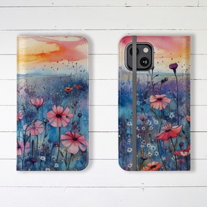 Wallet Case with Credit Card Slots and Stand Field of Flowers Wallet Case iPhone Wallet Case Beautiful Samsung Galaxy Wallet Case