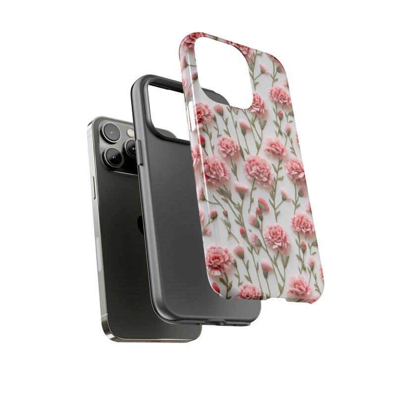 Tough Phone Case Pink Carnations Floral iPhone Wireless Charging Samsung Galaxy Google Pixel Unique Designer Impact Resistant Phone Cover image 5