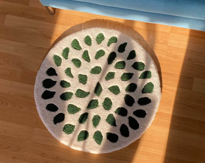 Custom Logo Rug: Personalized, Hand Tufted, and Full of Charm! Handmade Tufting Wall Hanging, Green Seed, Fluffy Circle Rug