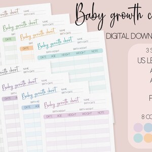 Babygroeimeter, afdrukbaar pasgeboren mijlpalenblad, gewichtstracker voor baby's, lengtemetingslogboek, digitale download, A4, A5, letterprint