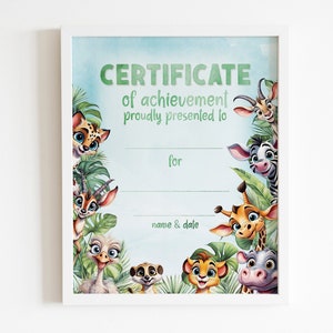 Certificado de logros para niños, Animales de Safari, Certificado de valentía, Diploma de graduación, niño, niña, premio para niño, diploma de valentía
