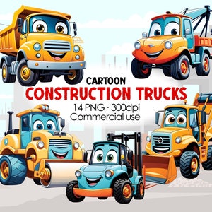 Baufahrzeuge Clipart, Bagger, Bulldozer, Betonmischer, Muldenkipper, Gabelstapler, Kran, niedliche Baufahrzeuge, transparenter Hintergrund