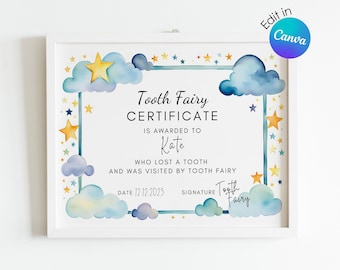 Tooth Fairy Certificate, Editable Printable Template, Bravery Diploma for kids, First lost Tooth, Tooth fairy letter, receipt, Award for kid