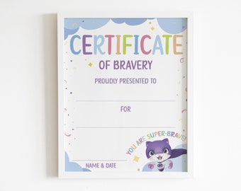 Certificate of achievement, printable diploma of bravery for kid, being brave child, courage poster, instant digital download template