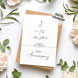 5e verjaardagskaart, van ik, tot we nog steeds doen, digitale download, 5 jaar huwelijk, voor echtgenoot, vrouw, man, grappige tekst, elegant cadeau