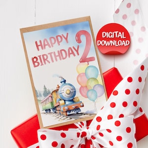 Alles Gute zum Geburtstag Karte, sofort digitaler Download, niedliche Spielzeugeisenbahn, Druck zu Hause, Geschenk für Kleinkind, 13x18