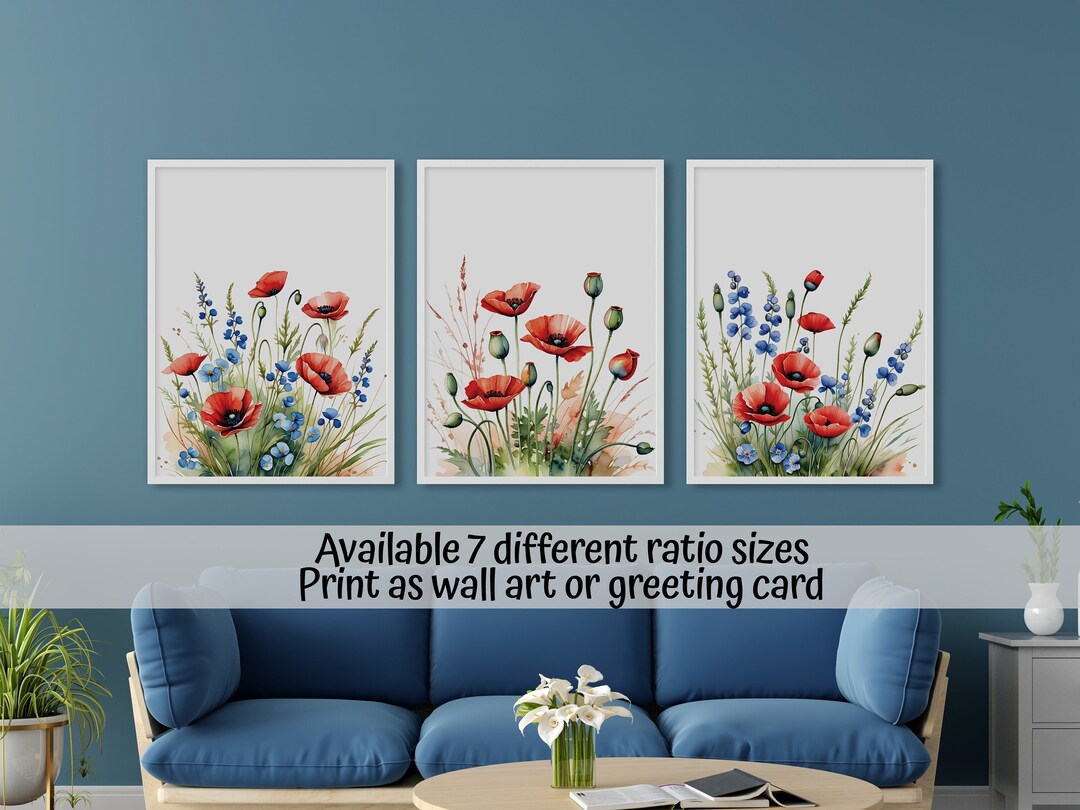 Poppy Flower Wall Art Printable Greeting Cards Watercolor - Etsy