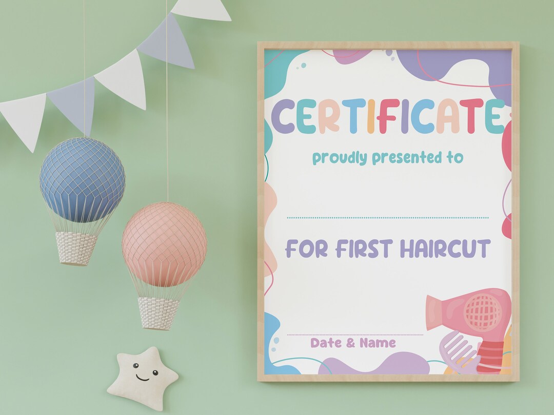 First Haircut Certificate Diploma Template for Hairdresser - Etsy