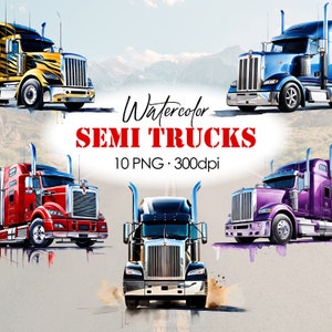 Acquerello Semi Truck PNG, download digitale, alta qualità, clipart a 18 ruote, camionista, stampe per ragazzi, design a sublimazione, grande macchina