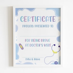 Zertifikat für Tapferkeit beim Arztbesuch, druckbares Diplom des Mutes, gut gemachtes digitales Poster für Kind, Auszeichnung für Kind, Kliniktermin