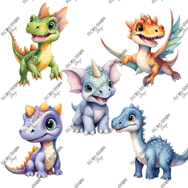 Watercolor Dinosaurs PNG, Digital Download, Cute Dino Baby Clipart ...
