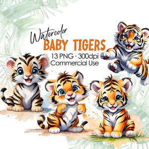 Cute baby clipart tigre, tigre acquerello png, stampa per vivaio, design a sublimazione, uso commerciale, arte da parete, disegni di artigianato digitale, clip art