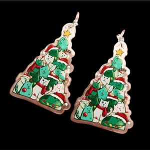 Cats in Christmas Tree earrings Holiday