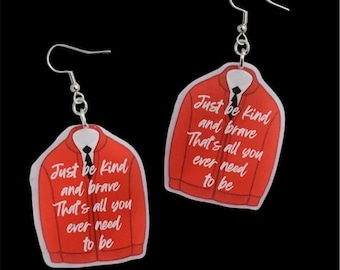Mr. Rodgers Inspired Red Sweater Be Kind Be Brave Earrings