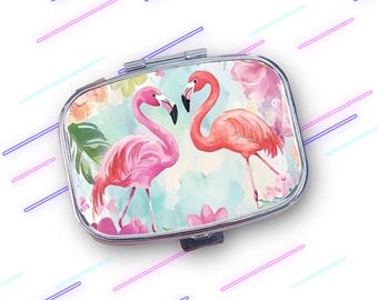 Pink Flamingos and Palms Pill Box Organizer for Purse