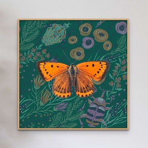 Orange Butterfly Wall Art, Whimsical, Maximalist Decor for Living Room or Bedroom, Colorful Printable Square Art, Digital Download