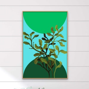 Colorful Coastal Wall Art, Green and Blue Seaweed Print, Nautical Decor for Shore or Beach House, Printable Digital Download