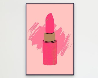Preppy Wall Art, Pink Lipstick Print, Preppy Art for Living Room, Bedroom or Bathroom, Printable, Digital Download