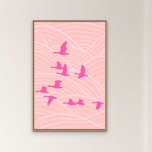 Modern Bird Wall Art, Pink Print for Living Room or Bedroom, Modern Wall Decor, Digital Download, Printable