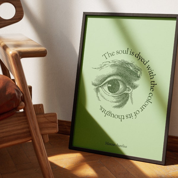 Marcus Aurelius | Digital printable minimal art in landscape and portrait, philosopher quotes with an eye illustration, therapy decor