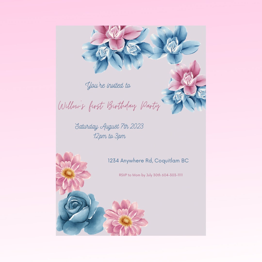 Flowers Birthday Party Invitation Etsy