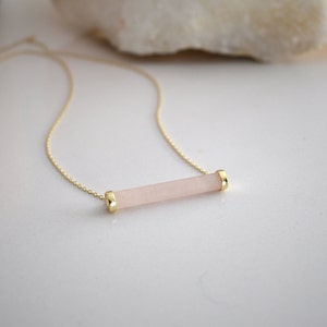Dainty Gift for Her Rose Quartz Necklace 14K Gold Plated Crystal Jewelry Charm Necklace Pure Sterling Silver Necklace Birthday Gift for Wife