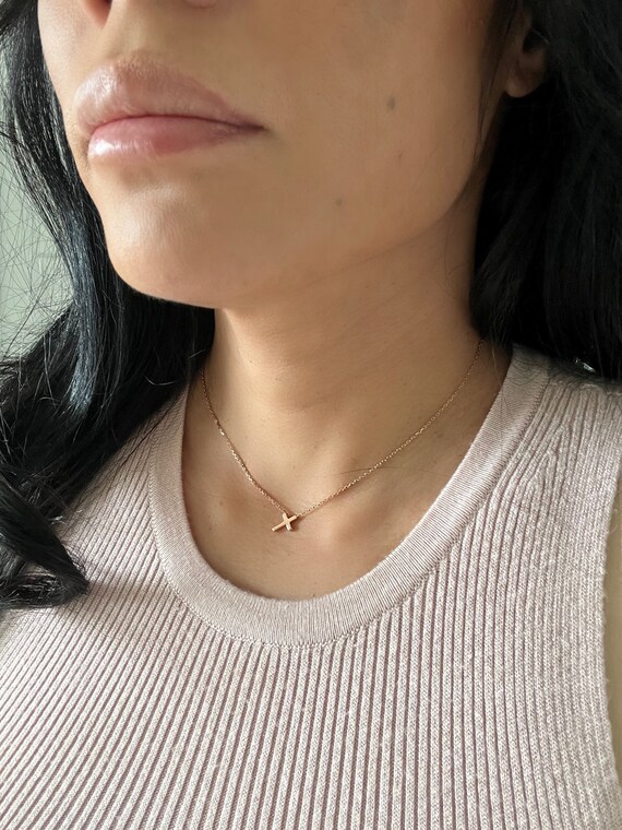 Rose Gold Simple Cross Necklace Dainty Gift for Her Necklace Rose