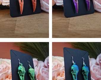Raven Skull Earrings - 3D Printed - Gothic Jewelry