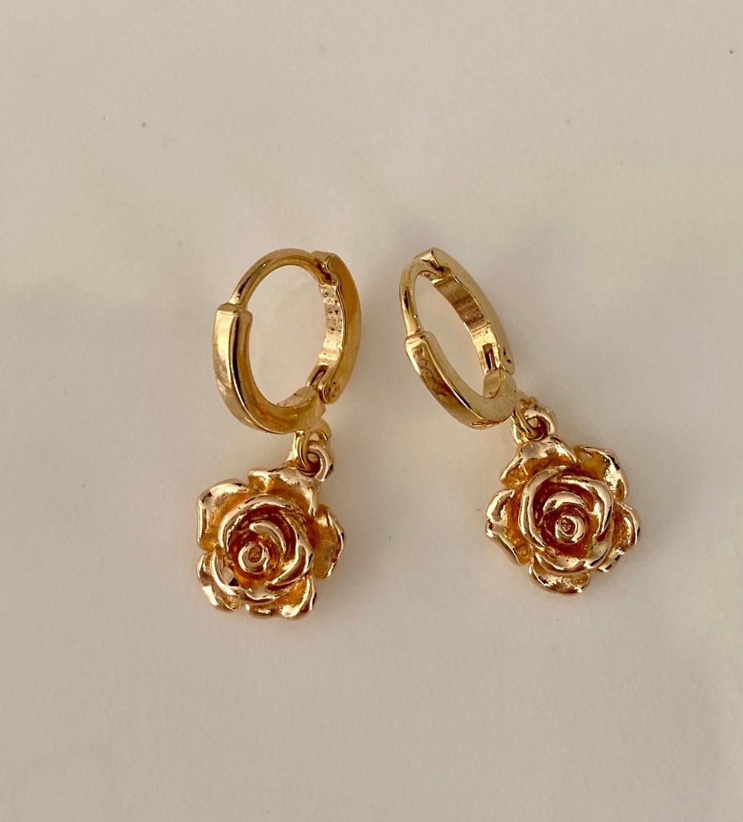 Petite Rose Flower Huggie Hoop Earrings, Gift for Her Etsy
