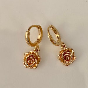 Petite rose flower huggie hoop earrings, gift for her