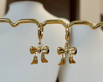 Puffy bow huggie hoop earrings, gift for her