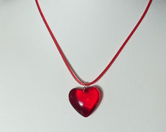 Red Heart Glass Pendant Necklace, Gift for Her