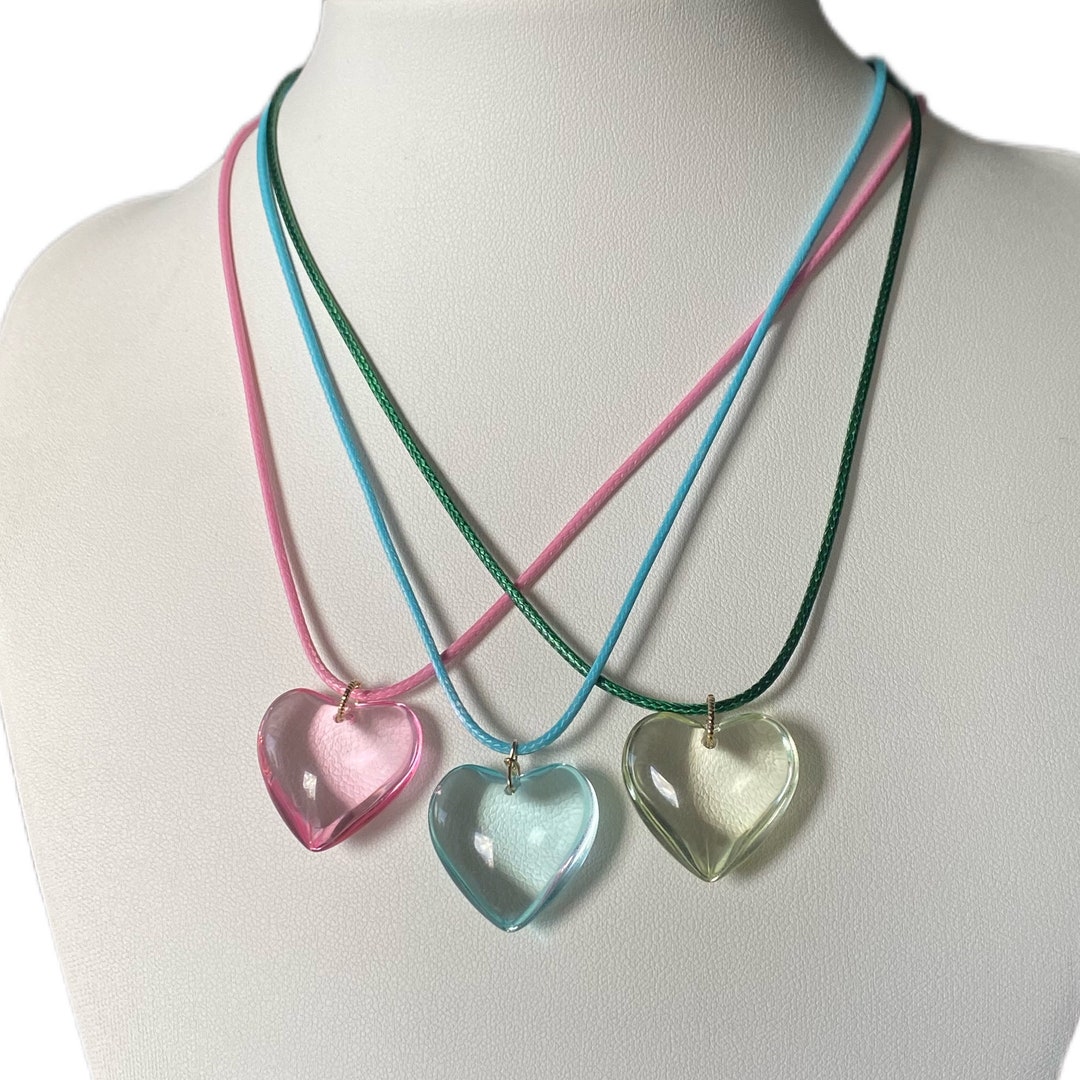 Lovely Colors Heart Glass Necklace,pink Heart Necklace, Green Heart ...
