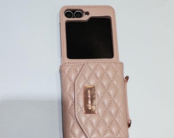 Funda tipo cartera con cremallera, ranuras para tarjetas y correa ajustable para Samsung Z Flip 4, 5 y Z Flip 6