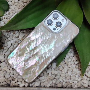 Coque scintillante pour iPhone en nacre véritable, coque pour iPhone 16 15 14 13 12 11 Pro Plus et Pro Max