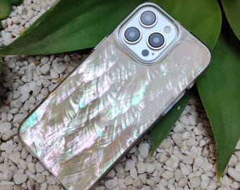 Glittery iPhone Case Made of Genuine Mother of Pearl, Shell Case for iPhone 16 15 14 13 12 11 Pro Plus & Pro Max