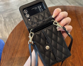 Samsung Galaxy Z Flip 4/3 Leather Wallet Case: Accordion Crossbody with Card Slots