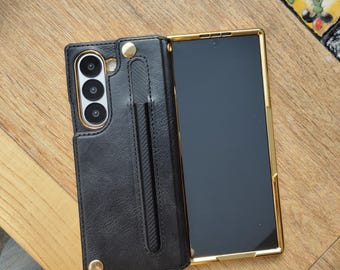Samsung Z-fold leren hoes met screenprotector, pennenhouder en kaarthouder, voor Galaxy Z Fold 7, Z Fold 6, Z Fold 5