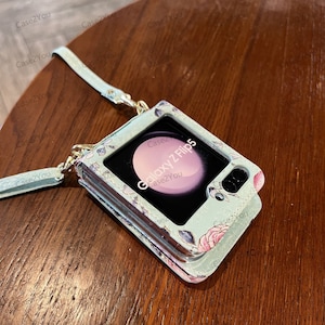 Étui portefeuille accordéon pour Samsung Galaxy Z Flip 5 / Z Flip 6 avec bandoulière réglable et motif floral