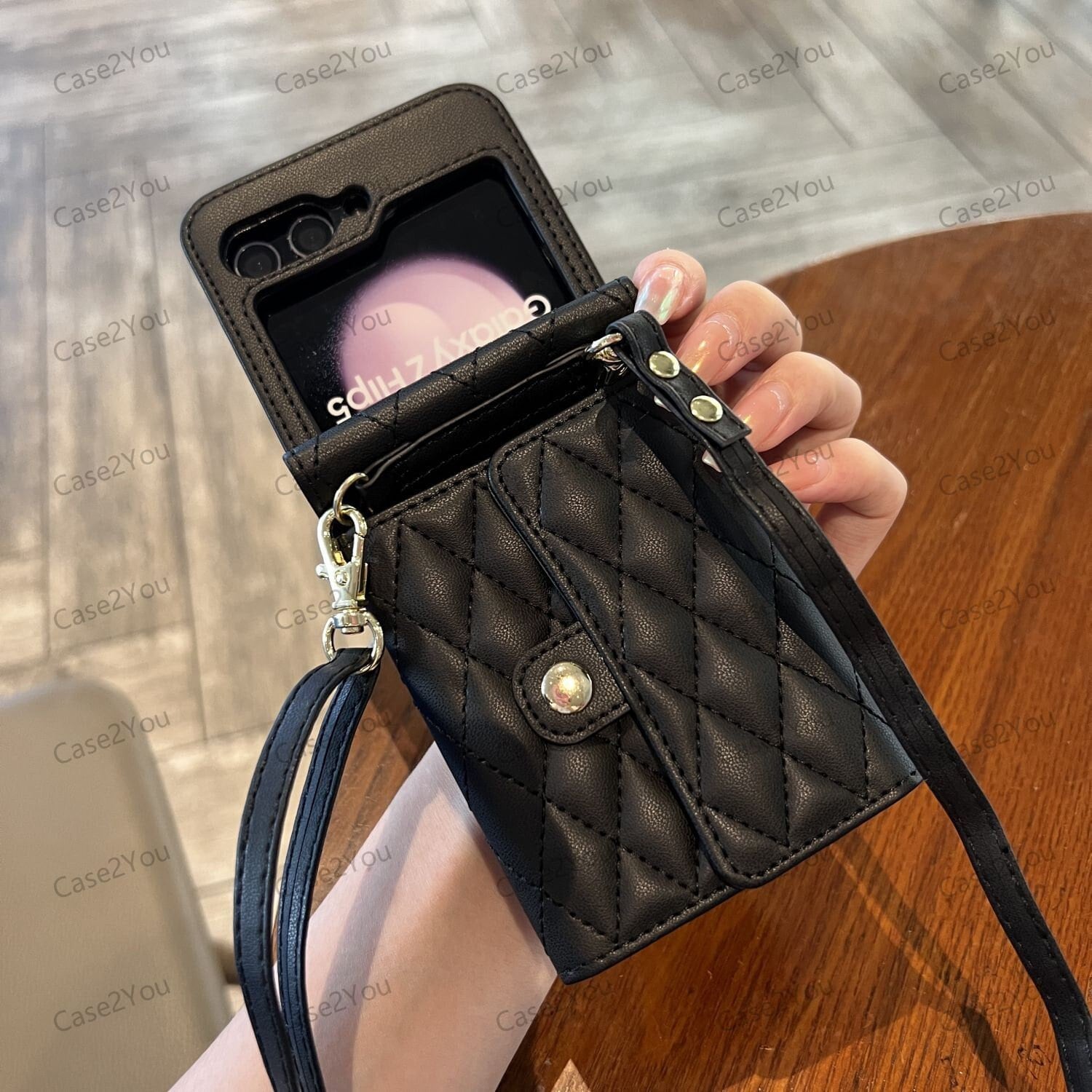 Samsung Galaxy Z Flip 7 Wallet Case with Adjustable Crossbody Strap, Muti-funtional Accordion Style Carrying Case with 4 Card Slots