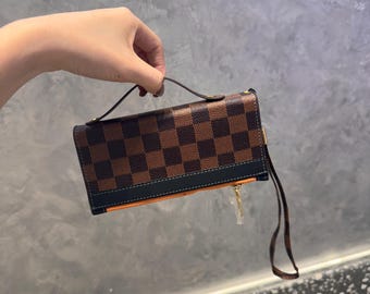 Étui portefeuille à carreaux pour Samsung Galaxy Z Fold 7/6/5/4 avec dragonne