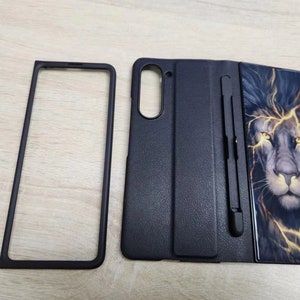 Samsung Galaxy Z Fold Case with Lion Pattern with Pen Holder, for Galaxy Z Fold 6, Z Fold 5, Z Fold 4