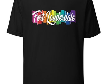 Fort Lauderdale Rainbow T-Shirt – Tropical Gay Pride Tee – Colorful LGBTQ+ Beach Design for Florida Fans