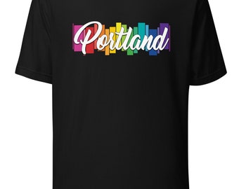 Portland Rainbow T-Shirt – Northwest LGBTQ+ Tee – Colorful Gay Pride Design for Oregon Locals and Tourists