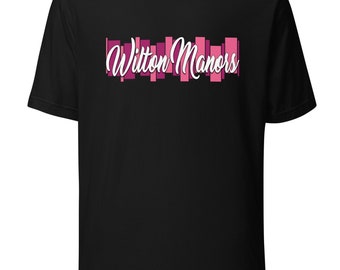 Camiseta de Wilton Manors City: camiseta retro moderna con gráfico geométrico. Vibraciones de viajes y vida nocturna en Florida para residentes y visitantes.