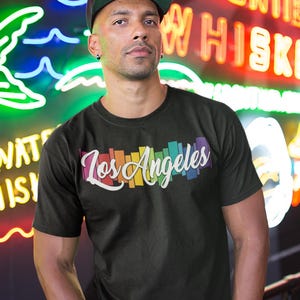 Los Angeles Rainbow T-Shirt – West Coast LGBTQ+ Tee – Colorful Gay Pride Design for CA Locals and Visitors