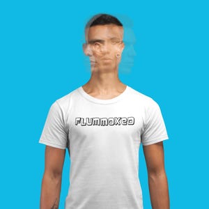 May include: A white t-shirt with the word "FLUMMOXED" printed in black on the front.