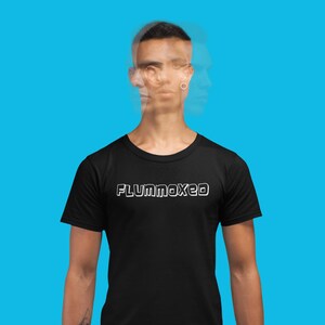 May include: A black t-shirt with the word "FLUMMOXED" printed in white on the front.