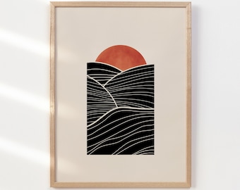 Japandi Wall Art: Terracotta Wabi Sabi Abstract Art Digital