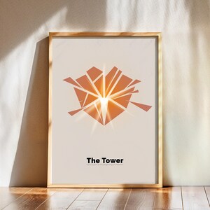 Impression de cartes de tarot de la tour, oeuvre d'art murale travail d'ombre avec affirmations pour autel de méditation ou décoration de bureau de coaching de vie, cadeau pour un nouveau départ